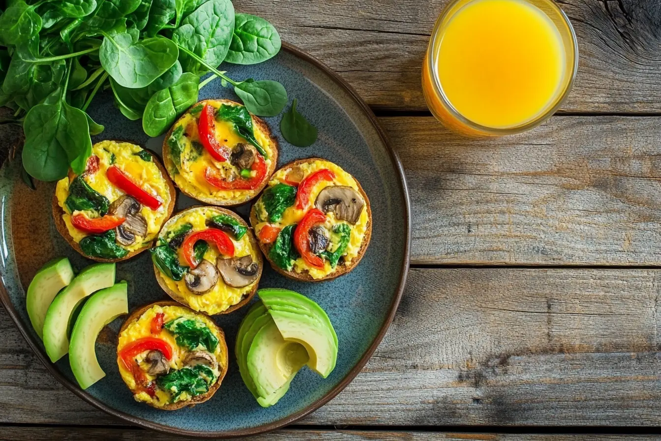 Freshly baked healthy egg bites with vegetables like spinach and bell peppers