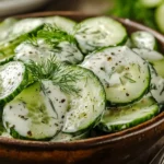 German cucumber salad with a creamy sour cream dressing and dill.