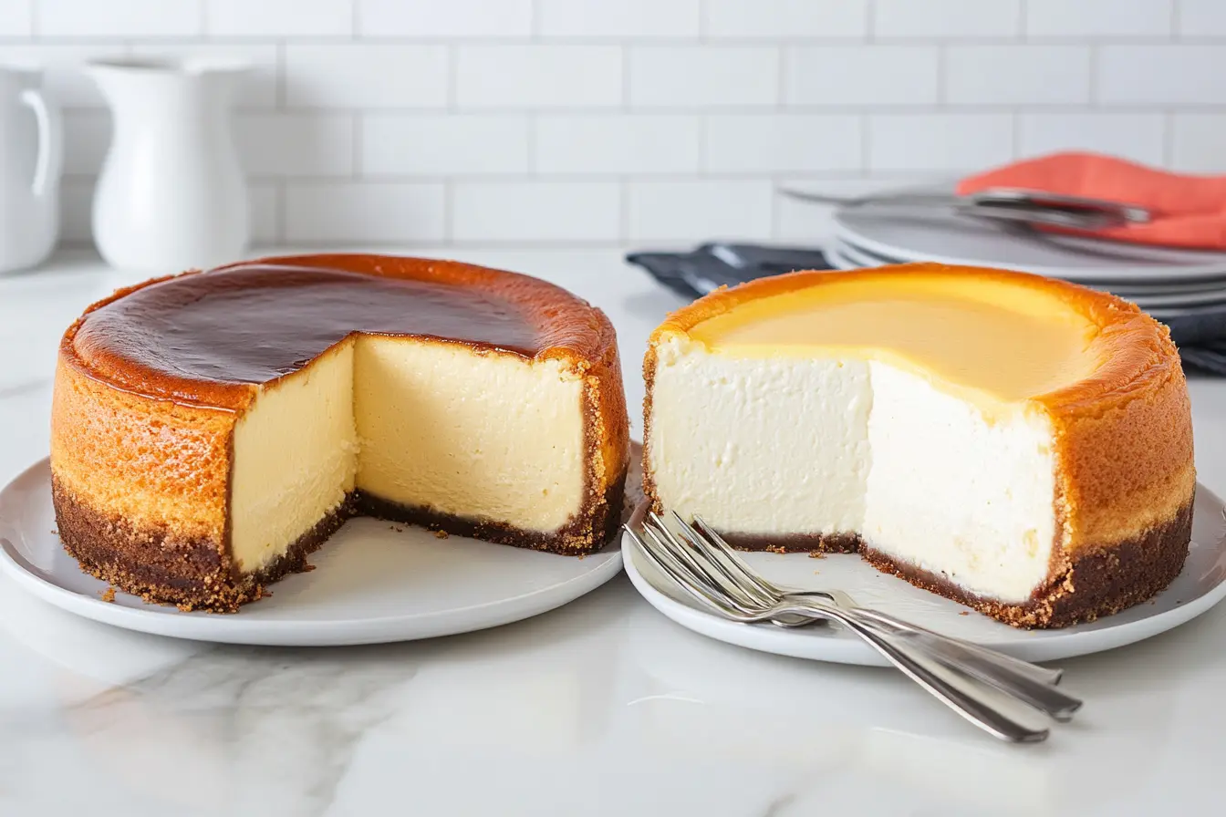 New York cheesecake vs Philadelphia cheesecake side-by-side comparison